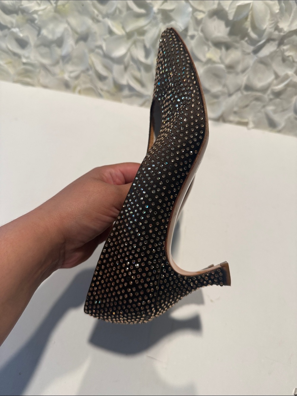 Stuart Weitzman Vintage Brown Crystal-Studded Pointed Toe Pumps - Picture 5 of 6